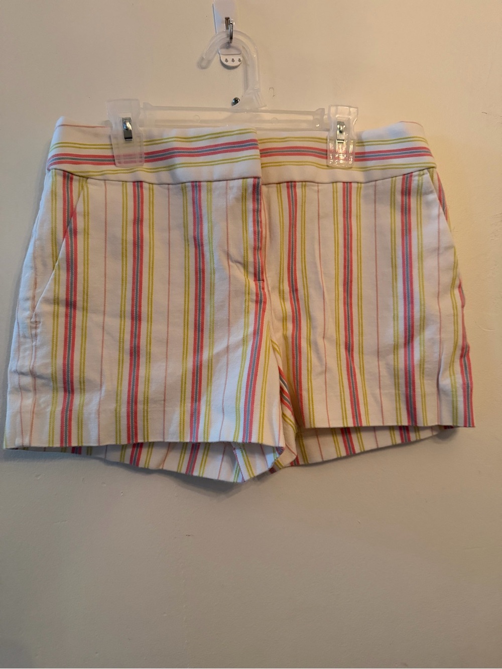 LOFT Striped Pastel Bermuda Shorts in White, Pink & Yellow